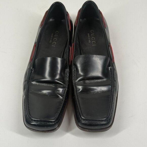 Vintage Gucci Loafers Web Detail Black Leather Slip-On Made in Italy Size 7 - Picture 10 of 15